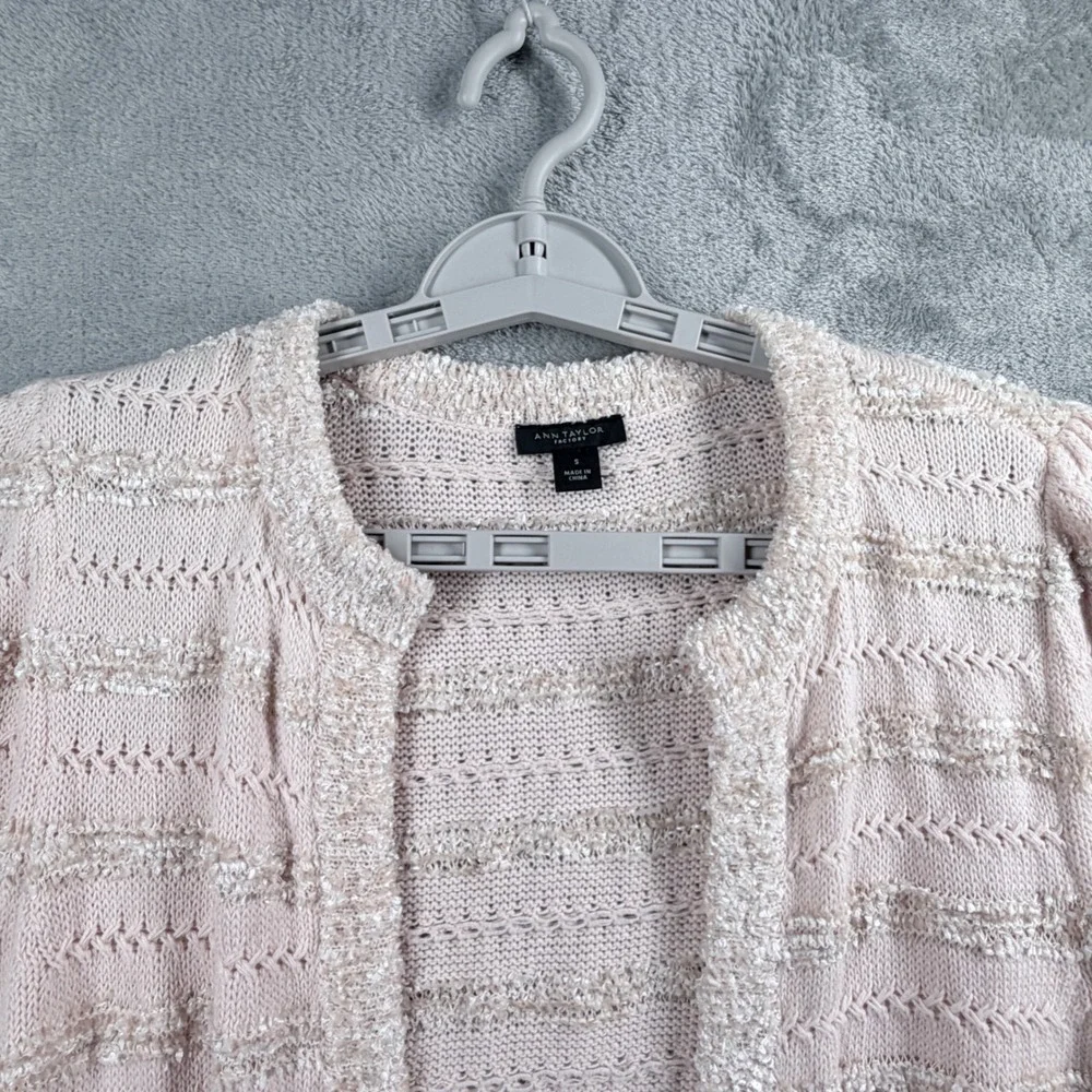 Ann Taylor Factory Textured Knit Jacket Blush‎ Coquette Parisian Chic Size Small
